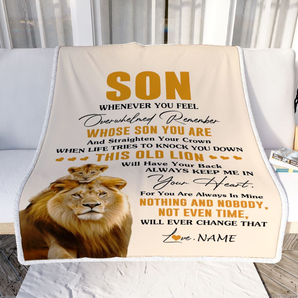 Personalized To My Son Blanket From Dad Father Whenever You Fell Overwhelmed Lion Son Birthday Gifts Graduation Christmas Customized Fleece Throw Blanket | siriusteestore