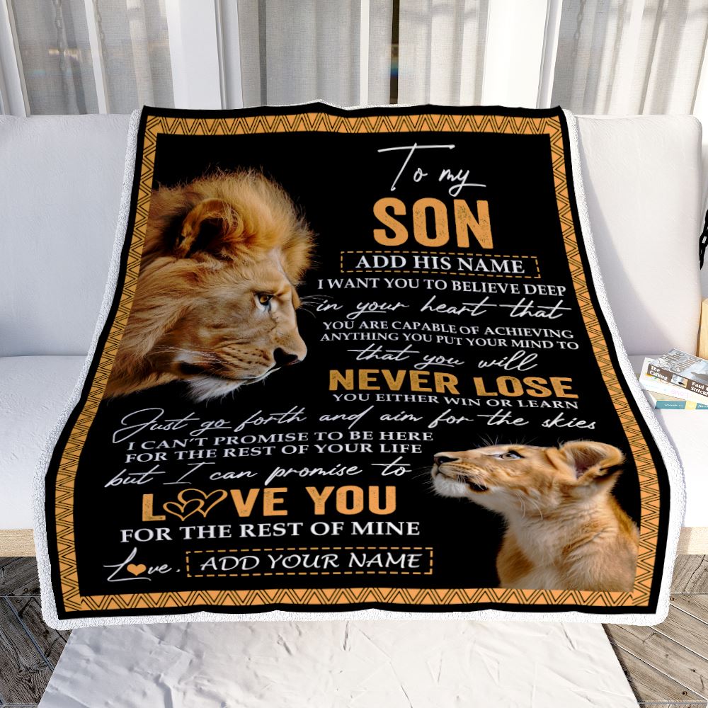 Personalized To My Son Blanket From Dad Father You Will Never Lose Lion Son Birthday Gifts Graduation Christmas Customized Fleece Throw Blanket | siriusteestore