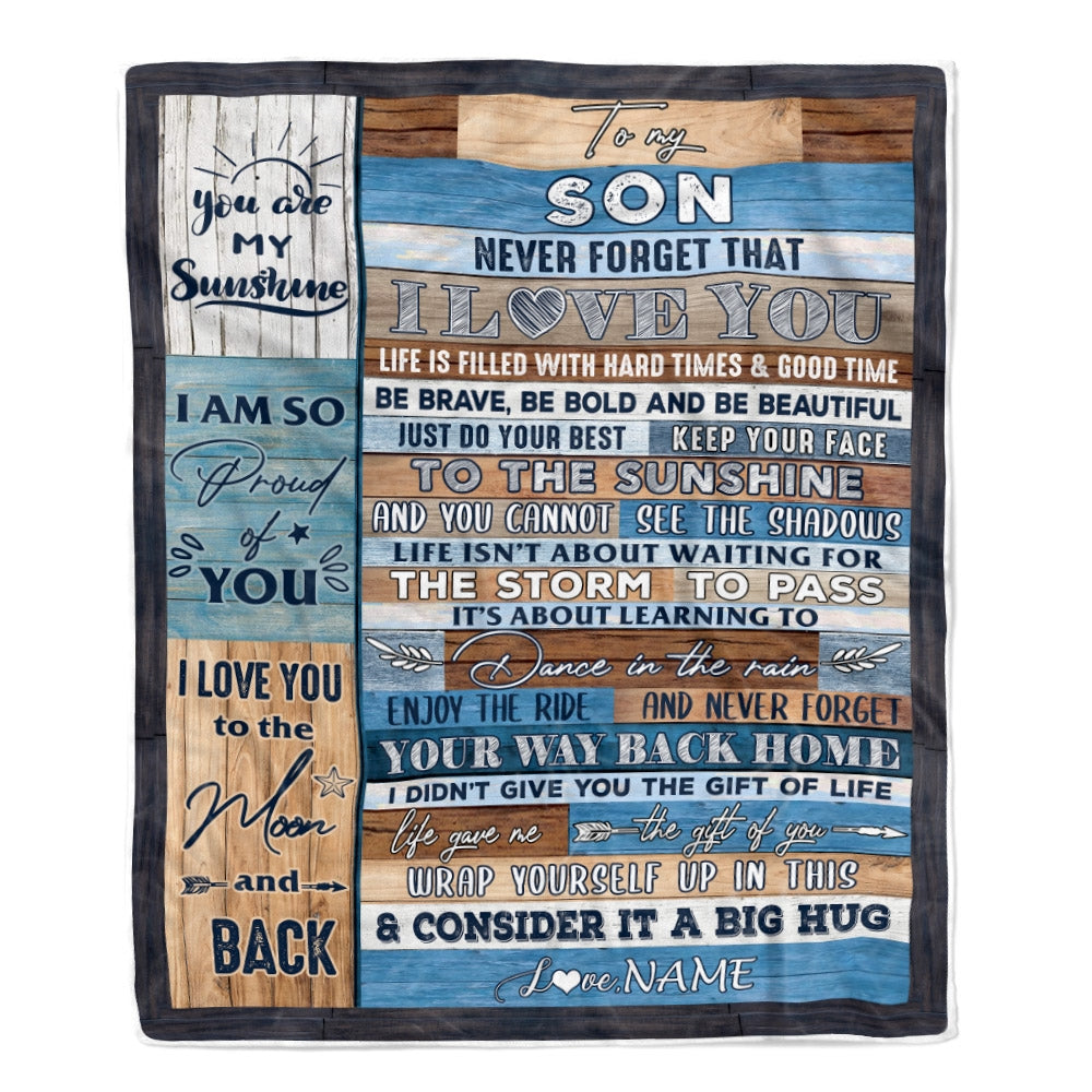 Personalized To My Son Blanket From Mom And Dad Never Forget That I Love You Wood Son Birthday Thanksgiving Christmas Customized Fleece Throw Blanket | siriusteestore