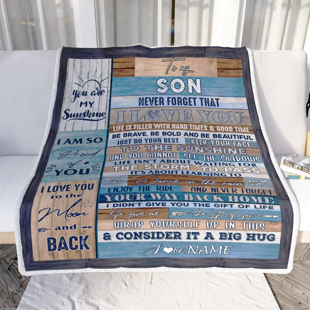 Personalized To My Son Blanket From Mom And Dad Never Forget That I Love You Wood Son Birthday Thanksgiving Christmas Customized Fleece Throw Blanket | siriusteestore