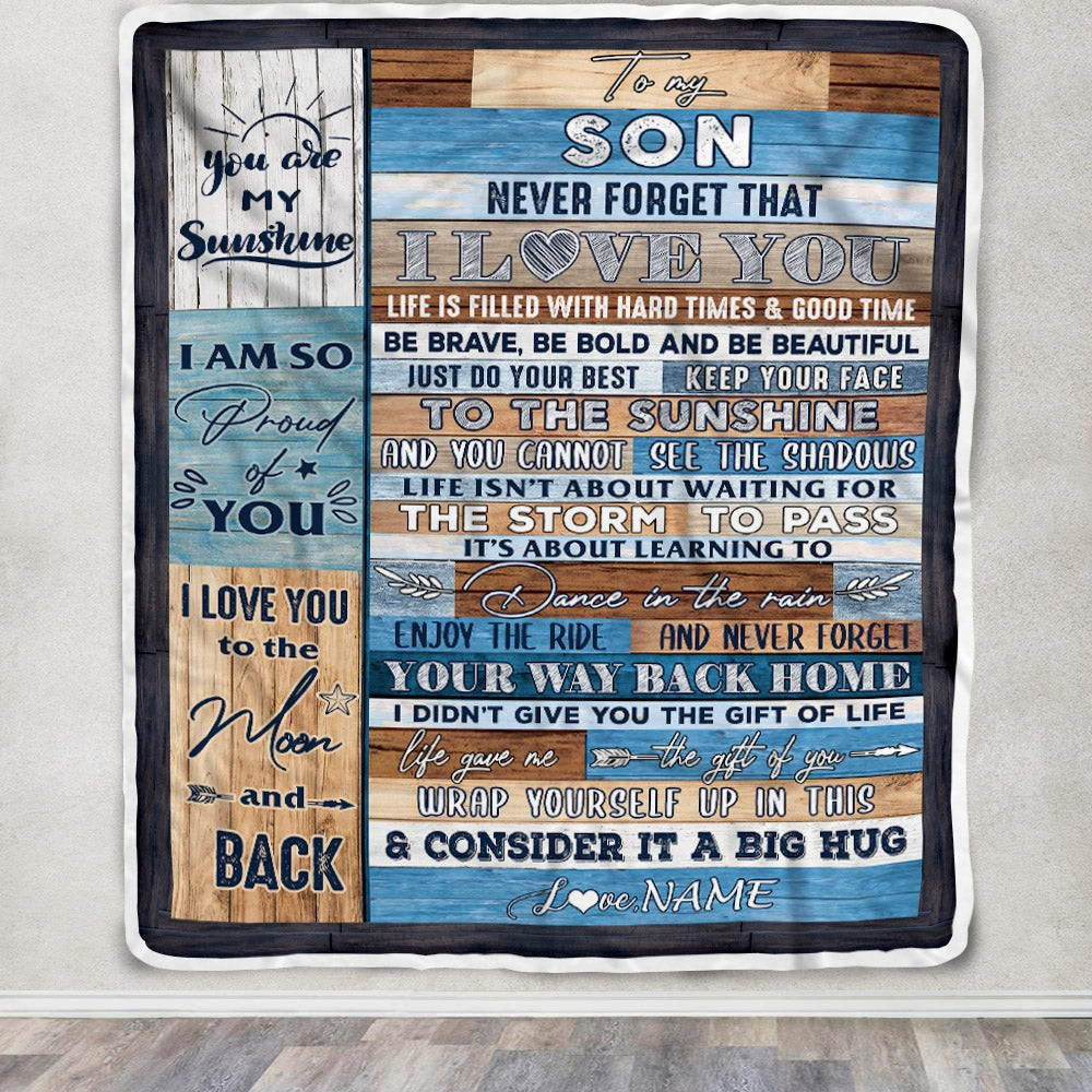 Personalized To My Son Blanket From Mom And Dad Never Forget That I Love You Wood Son Birthday Thanksgiving Christmas Customized Fleece Throw Blanket | siriusteestore