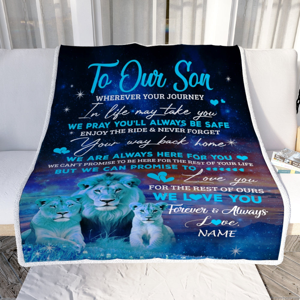 Personalized To My Son Blanket From Mom And Dad We Love You Forever And Always Lion Son Birthday Thanksgiving Christmas Customized Fleece Throw Blanket | siriusteestore