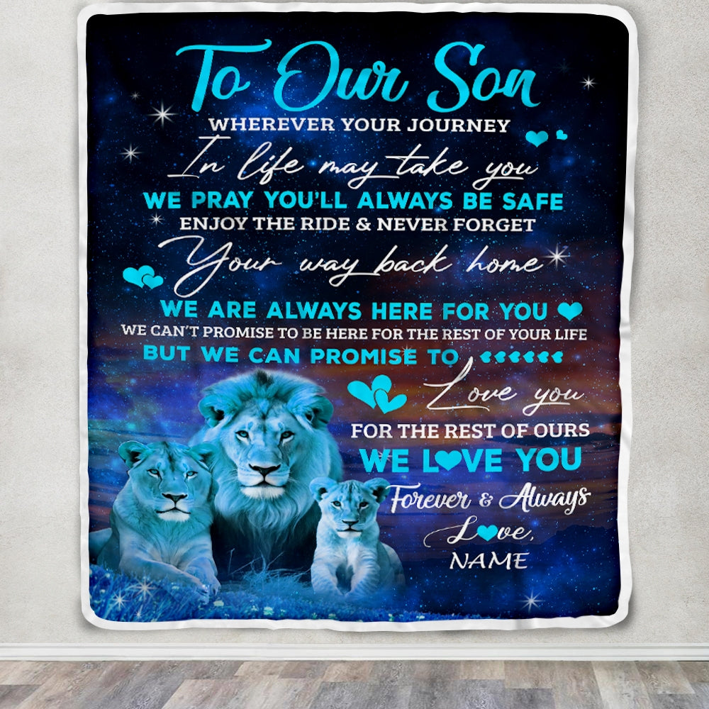 Personalized To My Son Blanket From Mom And Dad We Love You Forever And Always Lion Son Birthday Thanksgiving Christmas Customized Fleece Throw Blanket | siriusteestore