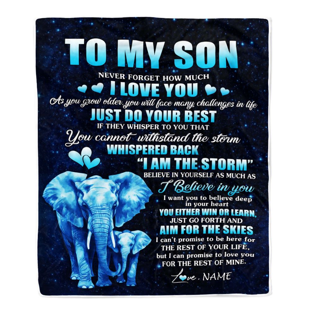 Personalized To My Son Blanket From Mom Dad Father Elephant Never Forget I Love You Son Birthday Gifts Graduation Christmas Customized Bed Fleece Blanket | siriusteestore