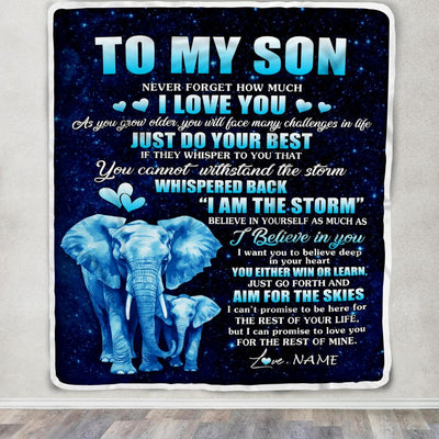 Personalized To My Son Blanket From Mom Dad Father Elephant Never Forget I Love You Son Birthday Gifts Graduation Christmas Customized Bed Fleece Blanket | siriusteestore