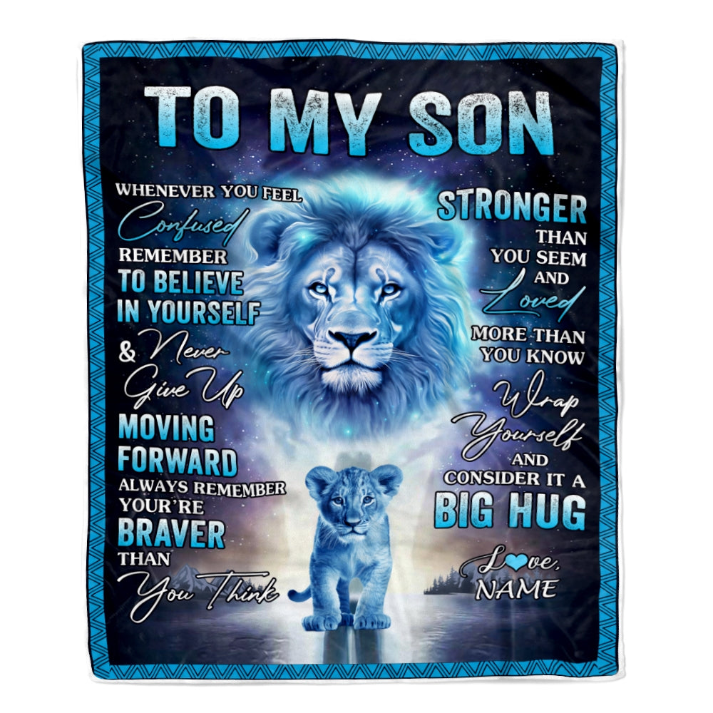 Personalized To My Son Blanket From Mom Dad I Love You It A Big Hug Lion Son Birthday Graduation Christmas Customized Fleece Throw Blanket | siriusteestore