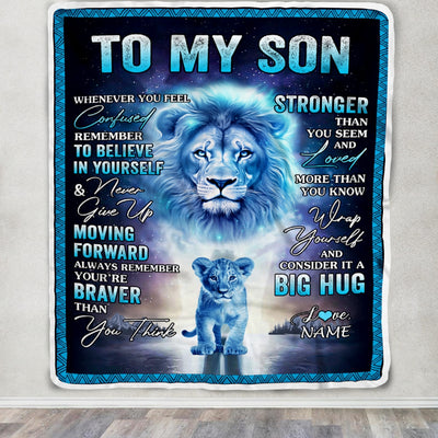 Personalized To My Son Blanket From Mom Dad I Love You It A Big Hug Lion Son Birthday Graduation Christmas Customized Fleece Throw Blanket | siriusteestore