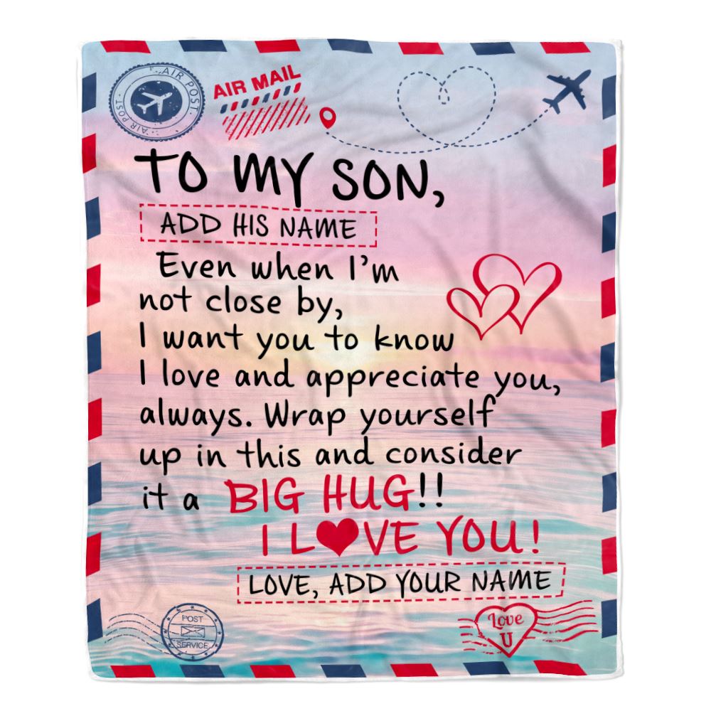 Personalized To My Son Blanket From Mom Dad Letter Mail To Son Gifts Happy Birthday Gifts For Son Graduation Christmas Custom Name Fleece Throw Blanket | siriusteestore