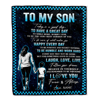 Personalized To My Son Blanket From Mom Dad Mother Every Day Laugh Love Live Mom Son Birthday Gifts Graduation Christmas Customized Fleece Throw Blanket | siriusteestore