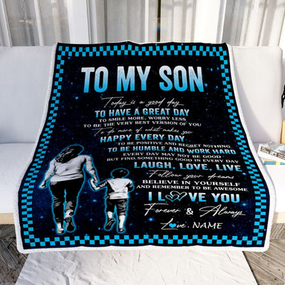 Personalized To My Son Blanket From Mom Dad Mother Every Day Laugh Love Live Mom Son Birthday Gifts Graduation Christmas Customized Fleece Throw Blanket | siriusteestore
