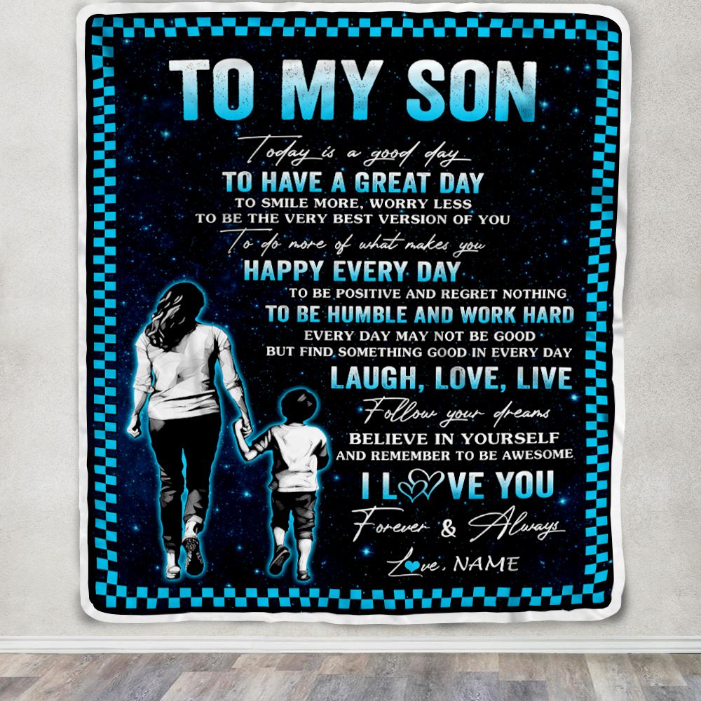 Personalized To My Son Blanket From Mom Dad Mother Every Day Laugh Love Live Mom Son Birthday Gifts Graduation Christmas Customized Fleece Throw Blanket | siriusteestore