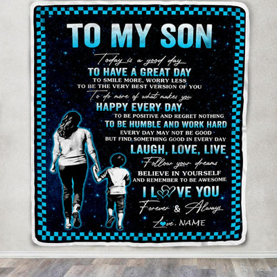Personalized To My Son Blanket From Mom Dad Mother Every Day Laugh Love Live Mom Son Birthday Gifts Graduation Christmas Customized Fleece Throw Blanket | siriusteestore