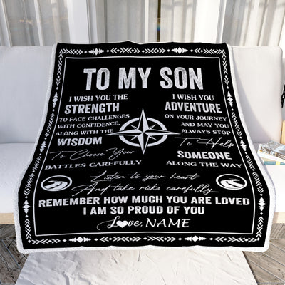Personalized To My Son Blanket From Mom Dad Mother Father I Wish You The Strength Son Birthday Gifts Graduation Christmas Customized Fleece Throw Blanket | siriusteestore