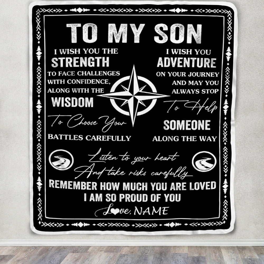Personalized To My Son Blanket From Mom Dad Mother Father I Wish You The Strength Son Birthday Gifts Graduation Christmas Customized Fleece Throw Blanket | siriusteestore