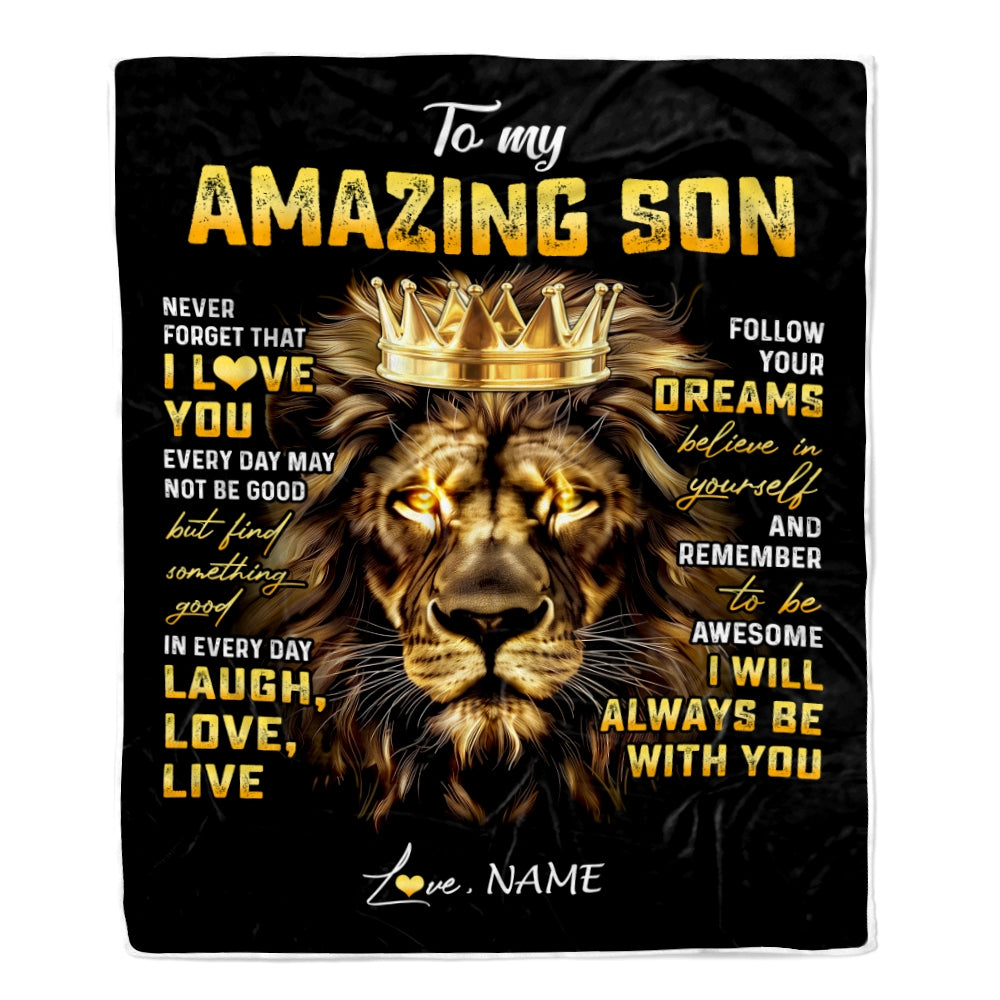 Personalized To My Son Blanket From Mom Dad Mother Father Never Forget I Love You Lion Son Birthday Graduation Christmas Customized Fleece Throw Blanket | siriusteestore