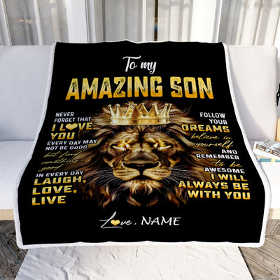 Personalized To My Son Blanket From Mom Dad Mother Father Never Forget I Love You Lion Son Birthday Graduation Christmas Customized Fleece Throw Blanket | siriusteestore