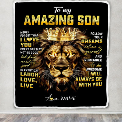Personalized To My Son Blanket From Mom Dad Mother Father Never Forget I Love You Lion Son Birthday Graduation Christmas Customized Fleece Throw Blanket | siriusteestore