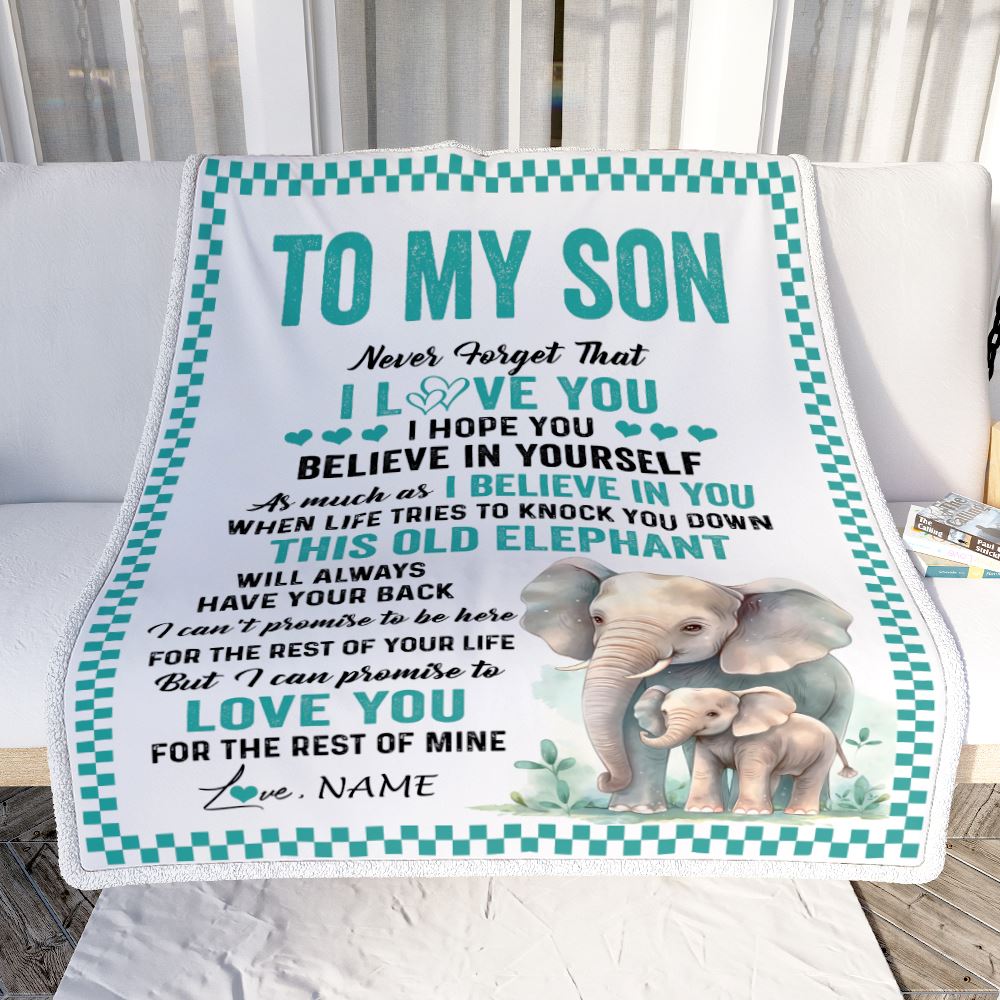 Personalized To My Son Blanket From Mom Dad Mother Father This Old Elephant Love You Son Birthday Gifts Graduation Christmas Customized Fleece Throw Blanket | siriusteestore
