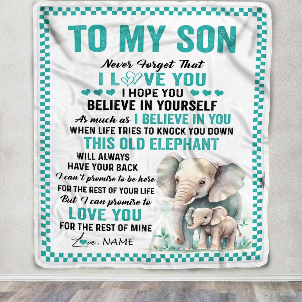 Personalized To My Son Blanket From Mom Dad Mother Father This Old Elephant Love You Son Birthday Gifts Graduation Christmas Customized Fleece Throw Blanket | siriusteestore
