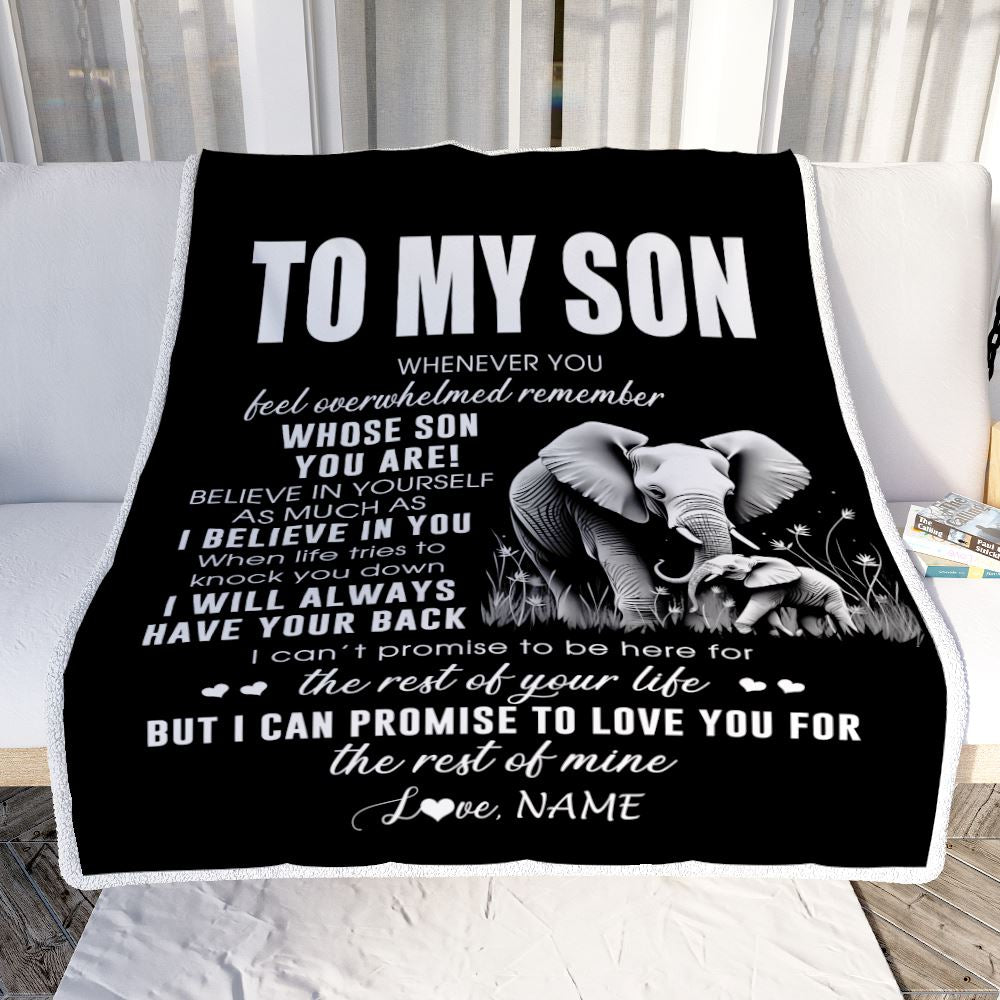 Personalized To My Son Blanket From Mom Dad Mother Father Whenever You Feel Elephant Son Birthday Gifts Graduation Christmas Customized Fleece Throw Blanket | siriusteestore