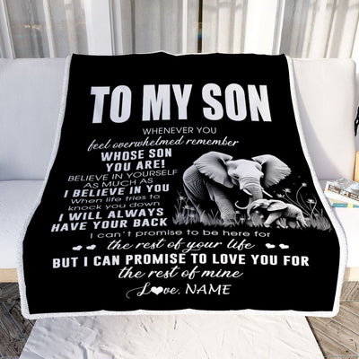 Personalized To My Son Blanket From Mom Dad Mother Father Whenever You Feel Elephant Son Birthday Gifts Graduation Christmas Customized Fleece Throw Blanket | siriusteestore