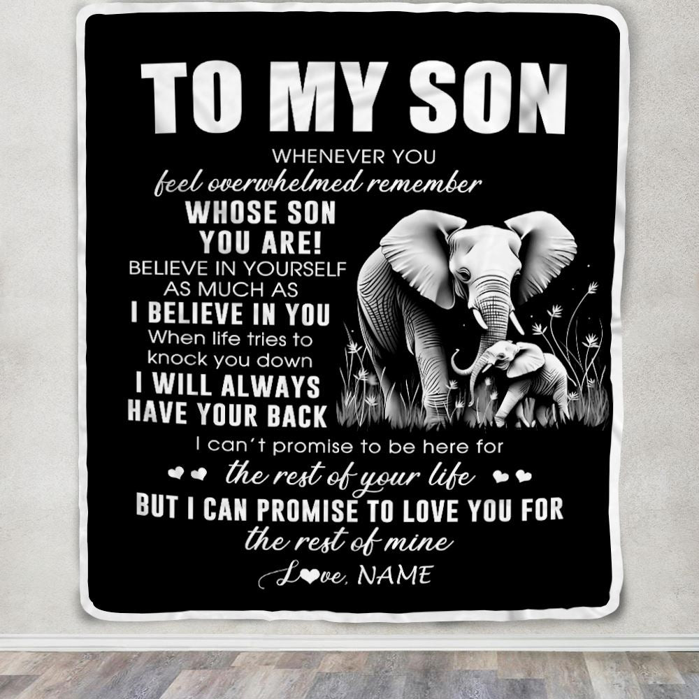 Personalized To My Son Blanket From Mom Dad Mother Father Whenever You Feel Elephant Son Birthday Gifts Graduation Christmas Customized Fleece Throw Blanket | siriusteestore