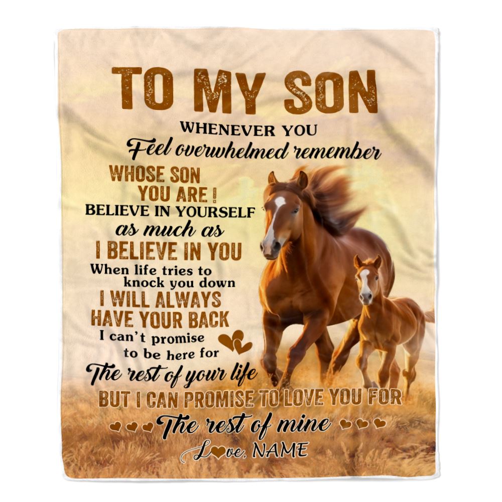 Personalized To My Son Blanket From Mom Dad Mother Father Whenever You Feel Horse Son Birthday Gifts Graduation Christmas Customized Fleece Throw Blanket | siriusteestore