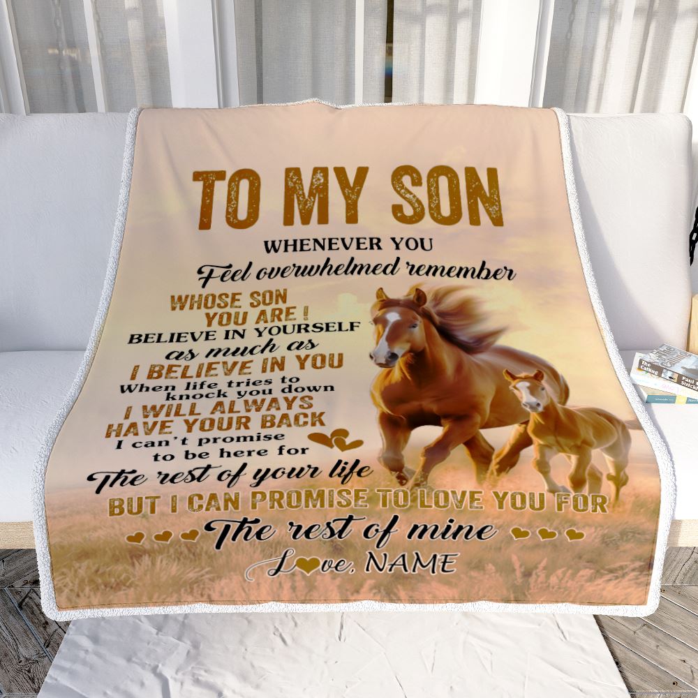 Personalized To My Son Blanket From Mom Dad Mother Father Whenever You Feel Horse Son Birthday Gifts Graduation Christmas Customized Fleece Throw Blanket | siriusteestore