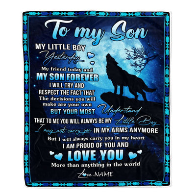 Personalized To My Son Blanket From Mom Dad Mother Father Wolf Little Boy My Friend Today Son Birthday Graduation Christmas Customized Bed Fleece Blanket | siriusteestore
