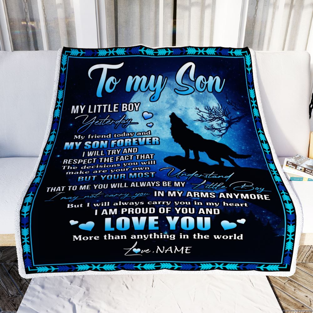Personalized To My Son Blanket From Mom Dad Mother Father Wolf Little Boy My Friend Today Son Birthday Graduation Christmas Customized Bed Fleece Blanket | siriusteestore