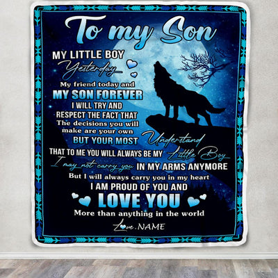 Personalized To My Son Blanket From Mom Dad Mother Father Wolf Little Boy My Friend Today Son Birthday Graduation Christmas Customized Bed Fleece Blanket | siriusteestore