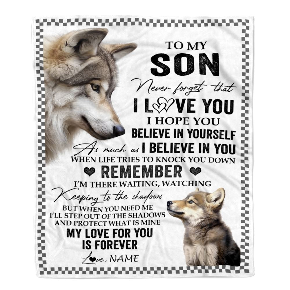 Personalized To My Son Blanket From Mom Dad Mother Father Wolf My Love For You Is Forever Son Birthday Gifts Graduation Christmas Customized Fleece Blanket | siriusteestore