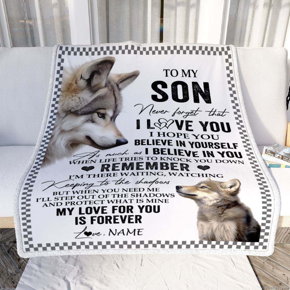 Personalized To My Son Blanket From Mom Dad Mother Father Wolf My Love For You Is Forever Son Birthday Gifts Graduation Christmas Customized Fleece Blanket | siriusteestore
