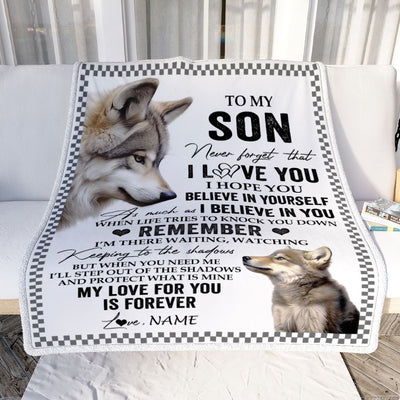Personalized To My Son Blanket From Mom Dad Mother Father Wolf My Love For You Is Forever Son Birthday Gifts Graduation Christmas Customized Fleece Blanket | siriusteestore