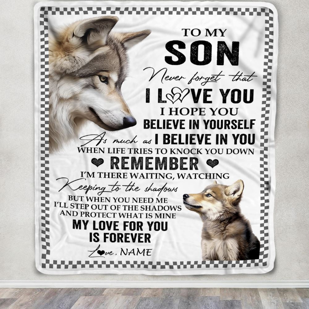 Personalized To My Son Blanket From Mom Dad Mother Father Wolf My Love For You Is Forever Son Birthday Gifts Graduation Christmas Customized Fleece Blanket | siriusteestore