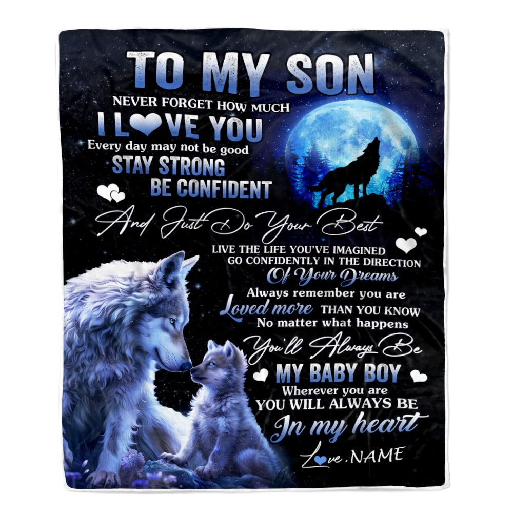 Personalized To My Son Blanket From Mom Dad Mother Father Wolf Never Forget How Much I Love You Son Birthday Christmas Customized Bed Fleece Throw Blanket | siriusteestore