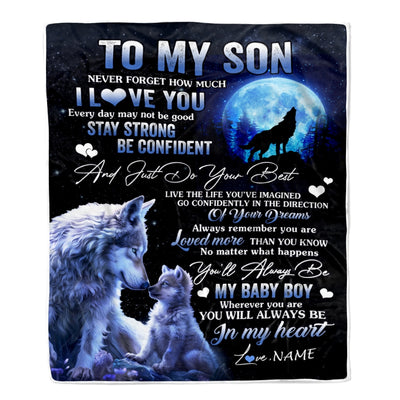 Personalized To My Son Blanket From Mom Dad Mother Father Wolf Never Forget How Much I Love You Son Birthday Christmas Customized Bed Fleece Throw Blanket | siriusteestore