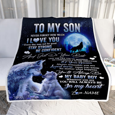 Personalized To My Son Blanket From Mom Dad Mother Father Wolf Never Forget How Much I Love You Son Birthday Christmas Customized Bed Fleece Throw Blanket | siriusteestore