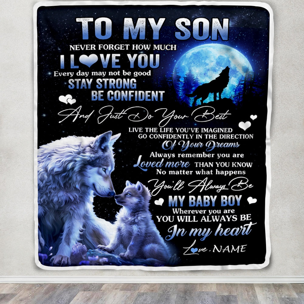 Personalized To My Son Blanket From Mom Dad Mother Father Wolf Never Forget How Much I Love You Son Birthday Christmas Customized Bed Fleece Throw Blanket | siriusteestore