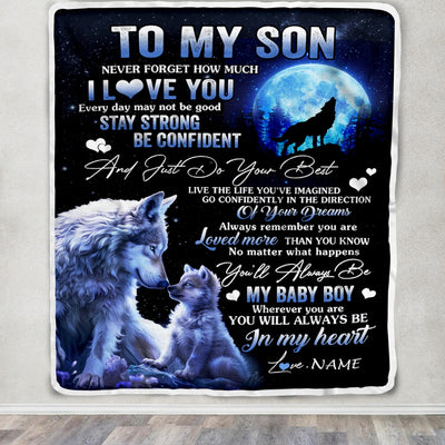 Personalized To My Son Blanket From Mom Dad Mother Father Wolf Never Forget How Much I Love You Son Birthday Christmas Customized Bed Fleece Throw Blanket | siriusteestore