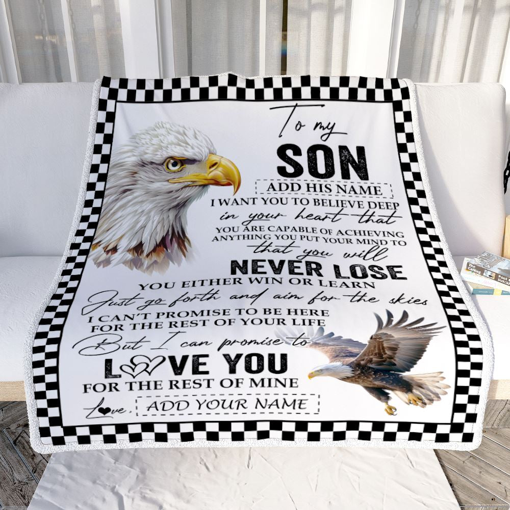 Personalized To My Son Blanket From Mom Dad Mother Father You Will Never Lose Eagle Son Birthday Gifts Graduation Christmas Customized Fleece Throw Blanket | siriusteestore