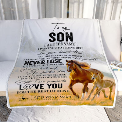 Personalized To My Son Blanket From Mom Dad Mother Father You Will Never Lose Horse Son Birthday Gifts Graduation Christmas Customized Fleece Throw Blanket | siriusteestore