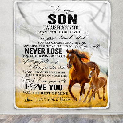 Personalized To My Son Blanket From Mom Dad Mother Father You Will Never Lose Horse Son Birthday Gifts Graduation Christmas Customized Fleece Throw Blanket | siriusteestore