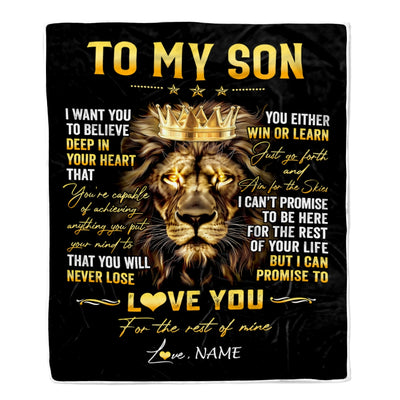 Personalized To My Son Blanket From Mom Dad Mother Father You Will Never Lose Lion Son Birthday Graduation Christmas Customized Fleece Throw Blanket | siriusteestore