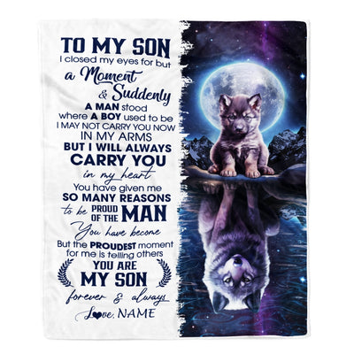 Personalized To My Son Blanket From Mom Dad Mother I Close My Eyes Wolf Son Birthday Graduation Christmas Customized Gift Fleece Throw Blanket | siriusteestore