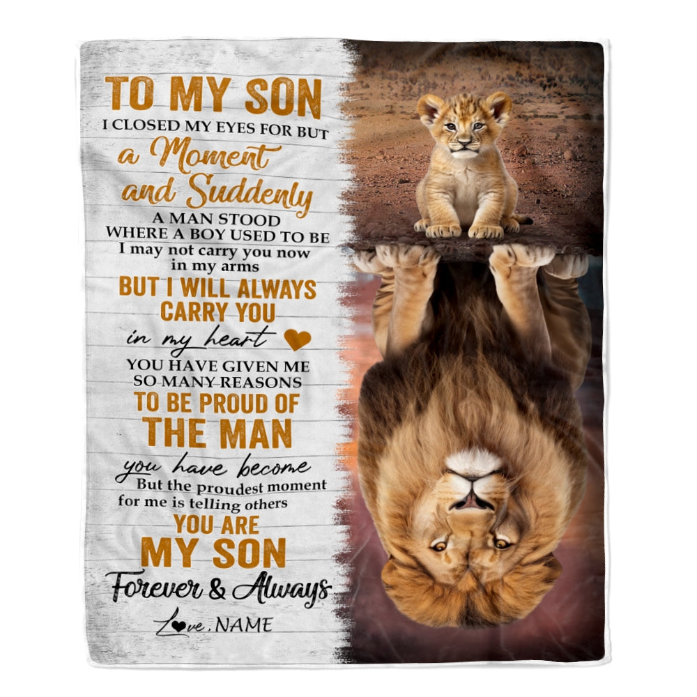 Personalized To My Son Blanket From Mom Dad Mother Lion Proud Of The Man You Have Become Son Birthday Graduation Christmas Customized Fleece Throw Blanket | siriusteestore