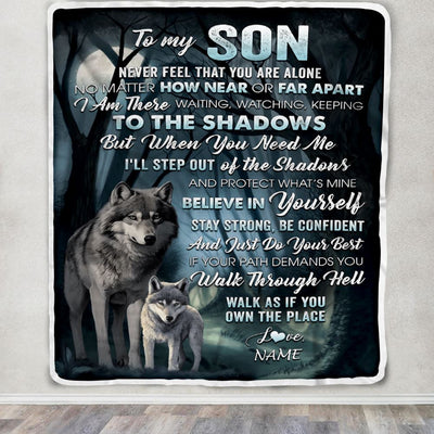 Personalized To My Son Blanket From Mom Dad Mother Never Feel That You Are Alone Wolf Son Birthday Graduation Christmas Customized Gift Fleece Throw Blanket | siriusteestore