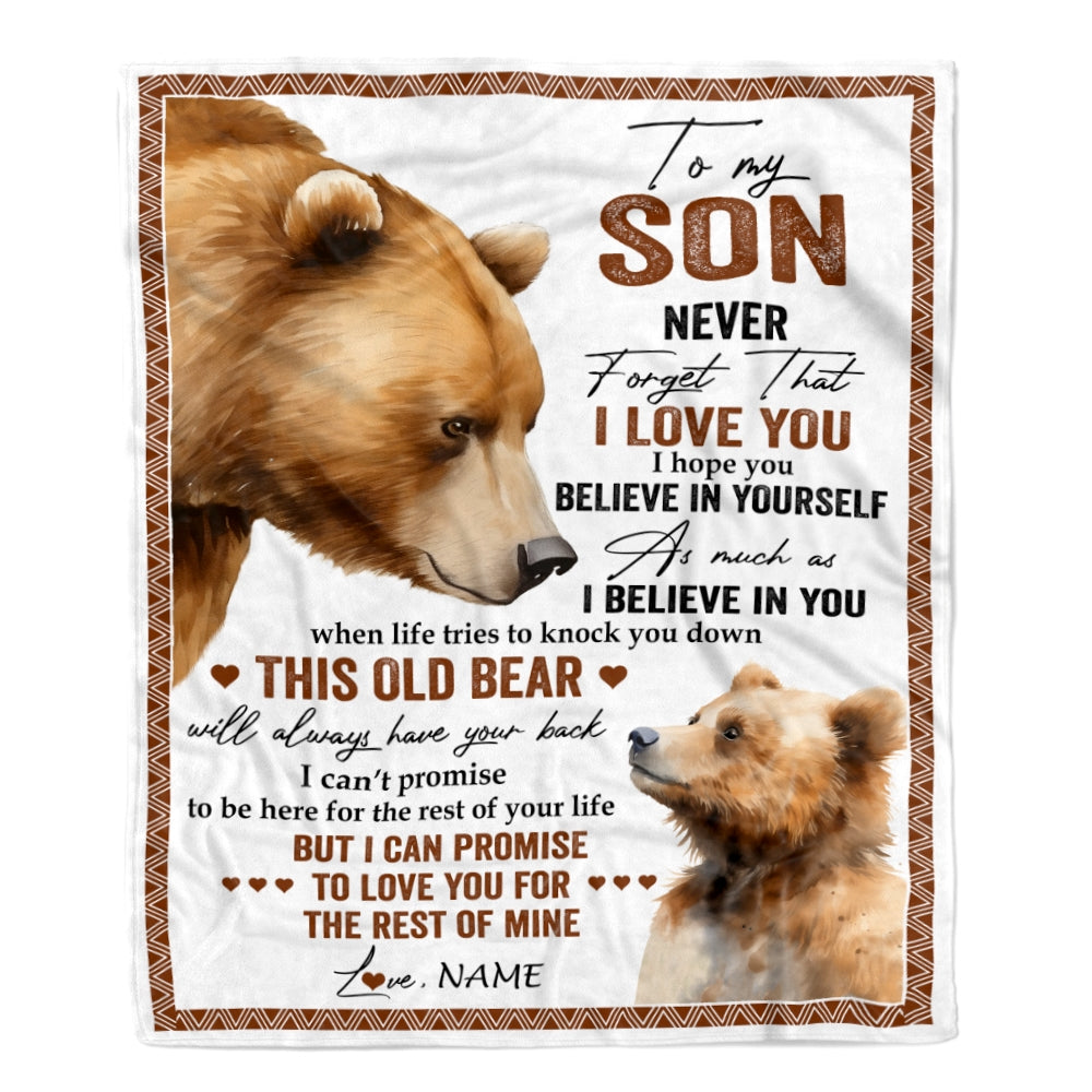 Personalized To My Son Blanket From Mom Dad Mother Never Forget That I Love You Bear Son Birthday Graduation Christmas Customized Bed Fleece Throw Blanket | siriusteestore