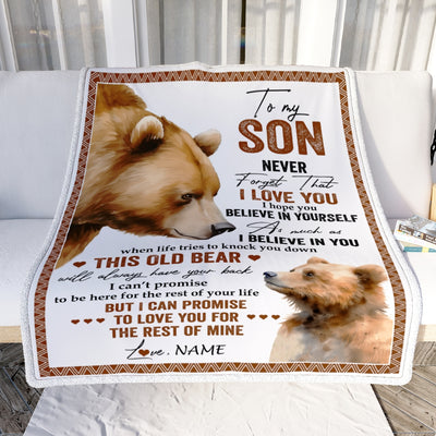 Personalized To My Son Blanket From Mom Dad Mother Never Forget That I Love You Bear Son Birthday Graduation Christmas Customized Bed Fleece Throw Blanket | siriusteestore