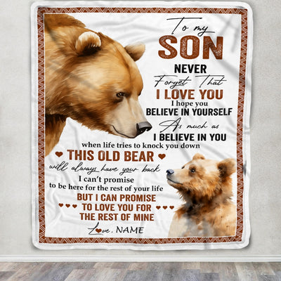 Personalized To My Son Blanket From Mom Dad Mother Never Forget That I Love You Bear Son Birthday Graduation Christmas Customized Bed Fleece Throw Blanket | siriusteestore